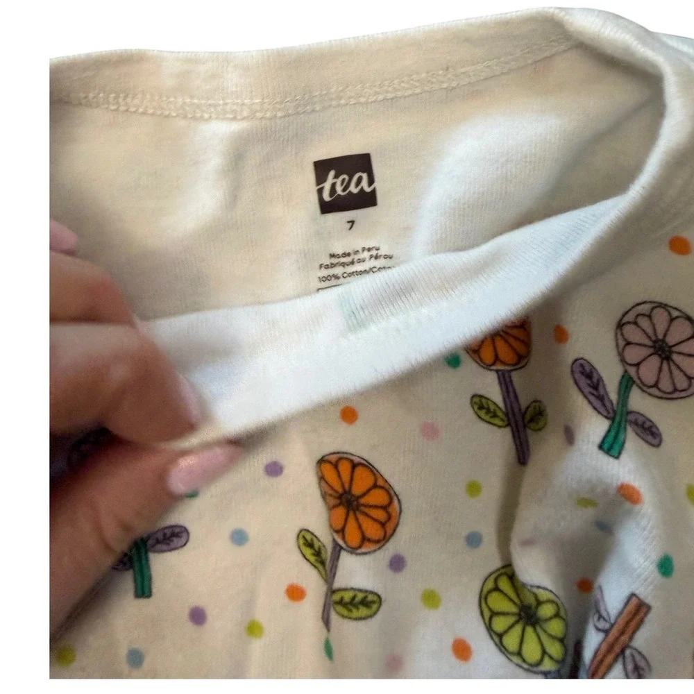 Tea Collection Girls Floral Citrus Print Cotton Pajama Set White Multi Size 7 - Picture 2 of 2